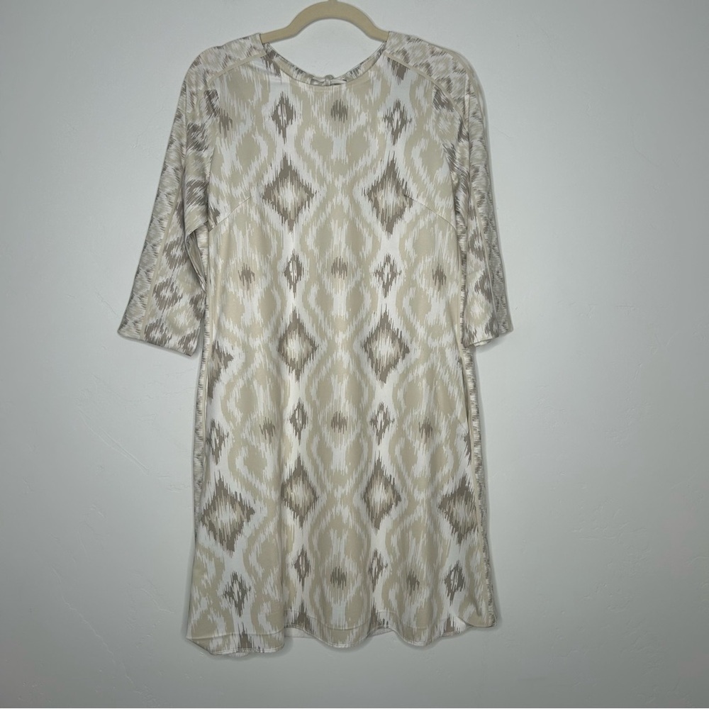 Gretchen Scott Beige Tan White Ikat‎ Print Knee Length Dress Size Medium